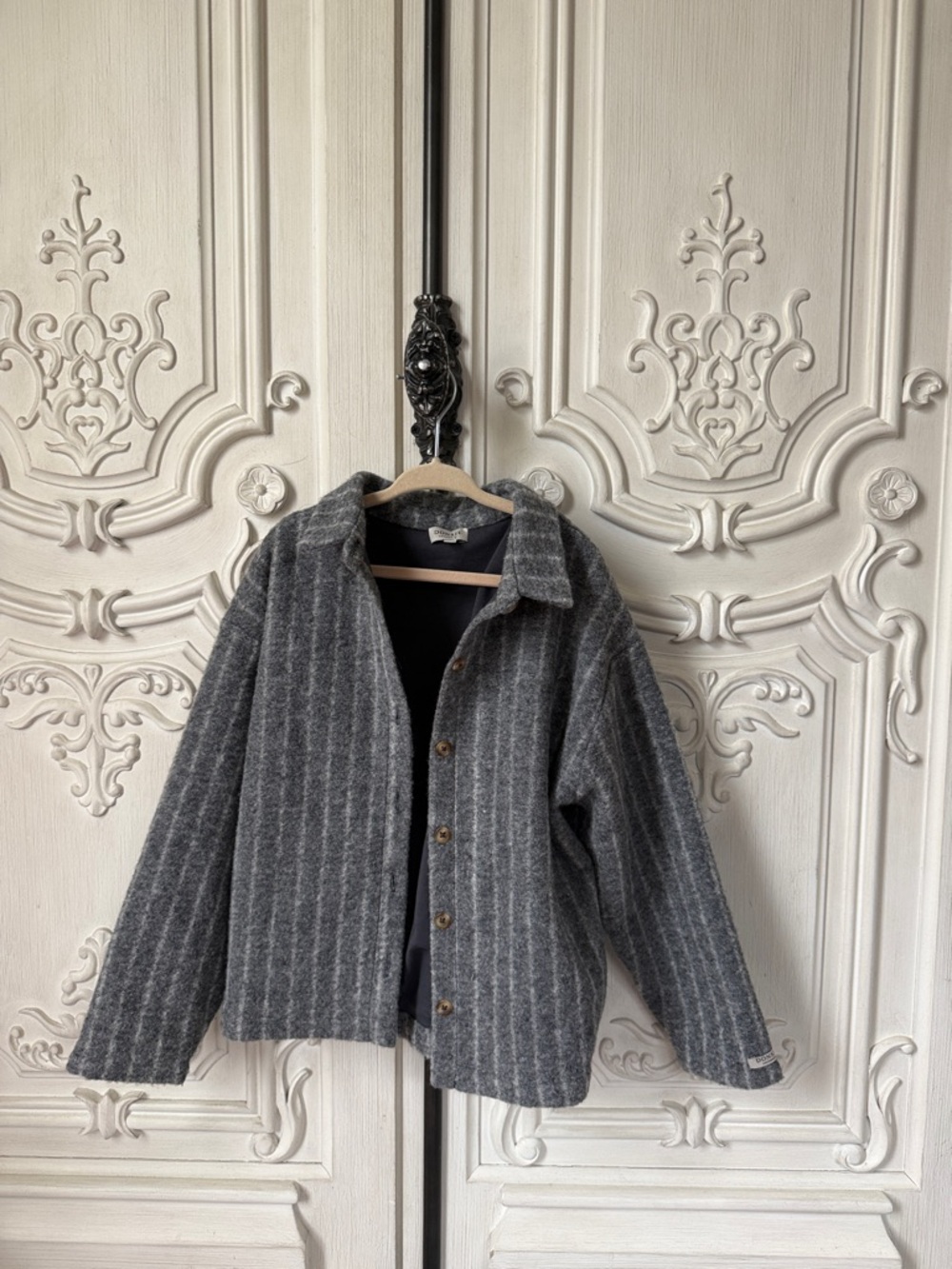 Grey Striped Kids Jacket - Lightweight Button-Front Coat